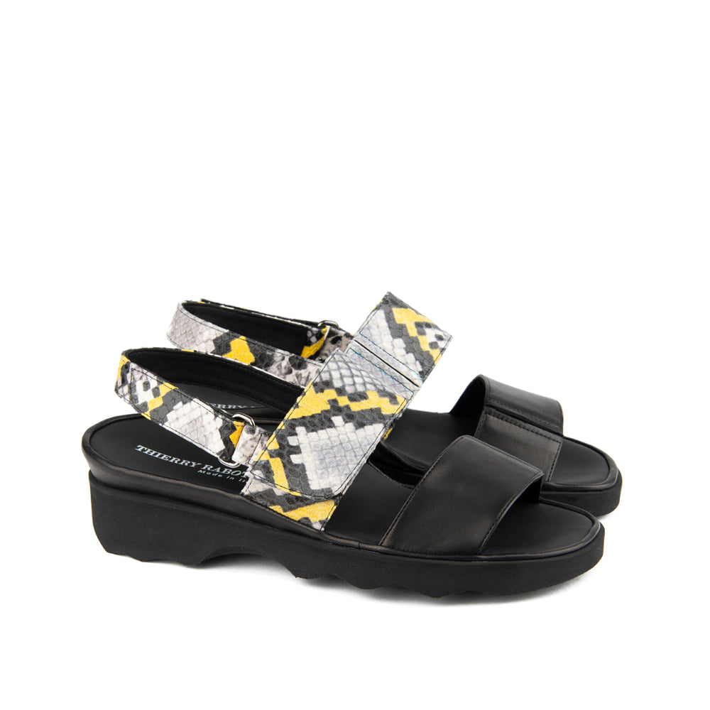 BLACK LEATHER AND YELLOW SNAKESKIN