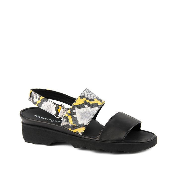 BLACK LEATHER AND YELLOW SNAKESKIN