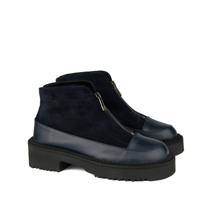 NAVY LEATHER AND SUEDE