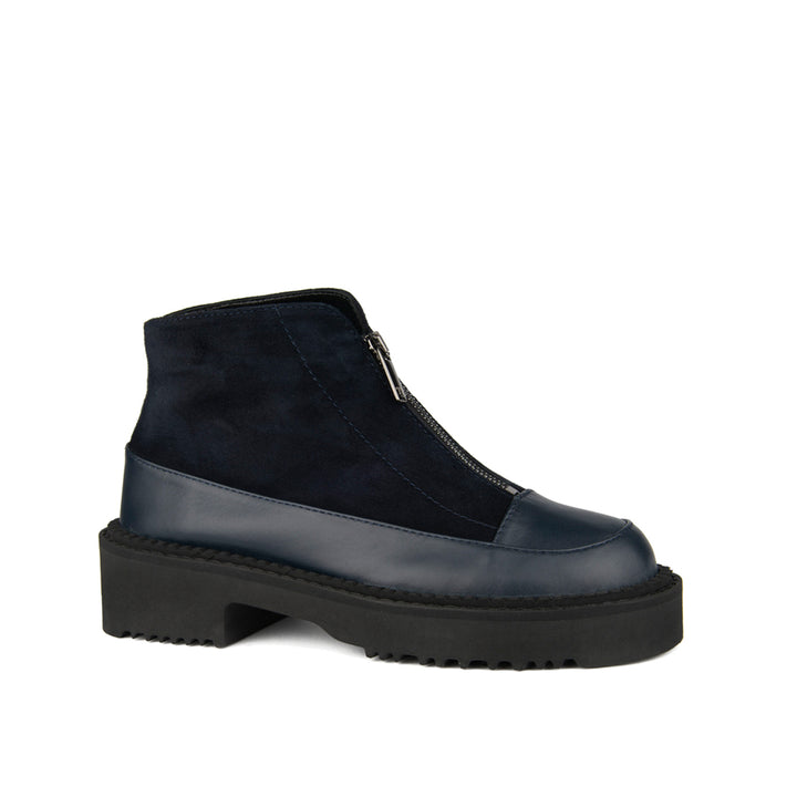 NAVY LEATHER AND SUEDE