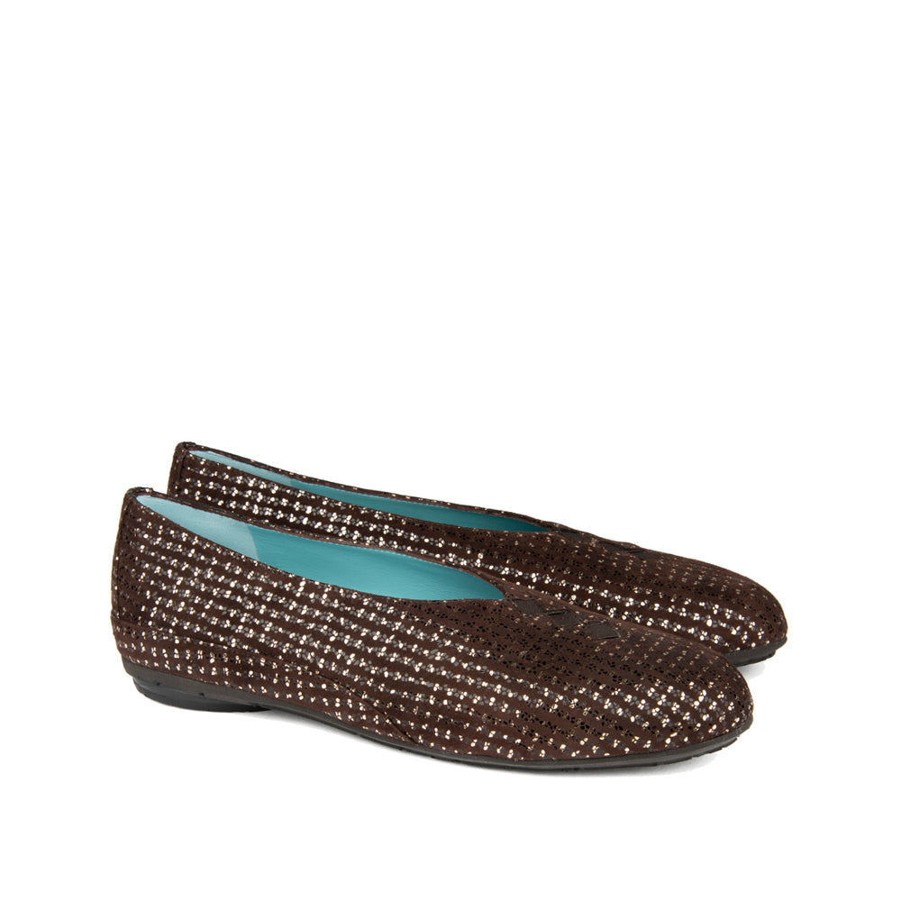 BROWN SUEDE WITH GOLD DOTS