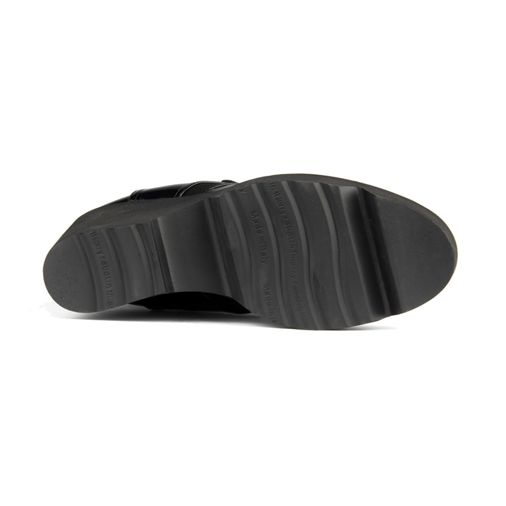 TRUDY BLACK PATENT AND STRETCH SUEDE