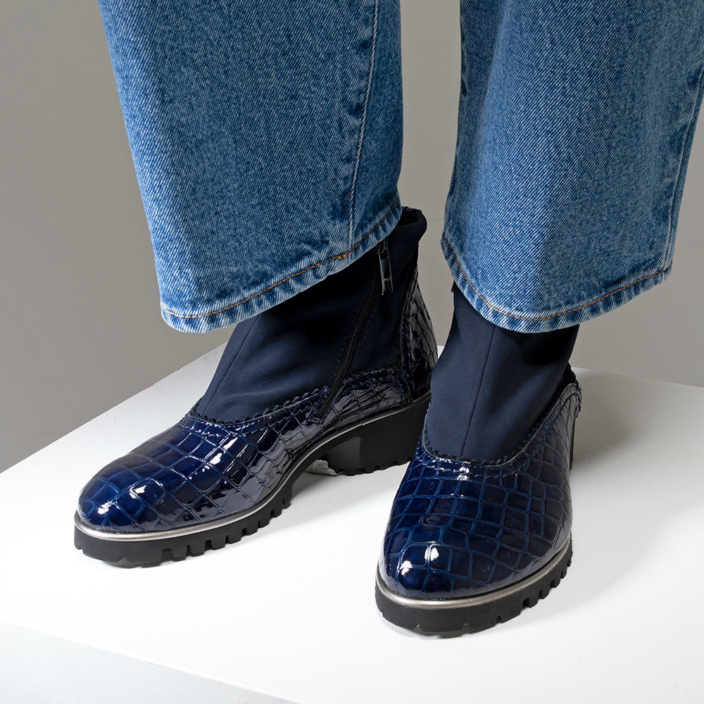 MIMI NAVY CROCO PATENT AND MICROFIBER